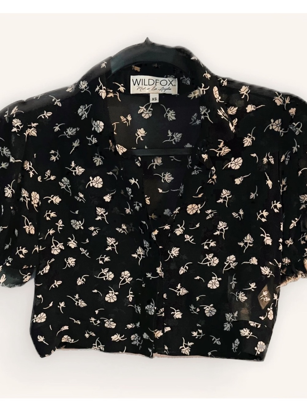Wildfox Black Button-Up Floral Crop Blouse